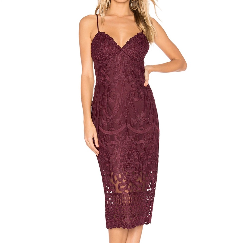 Revolve Bardot Gia Lace Dress in Wine NWT
